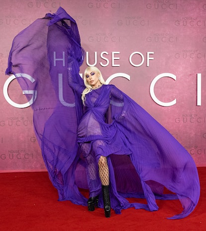 LONDON, ENGLAND - NOVEMBER 09: Lady Gaga attends the UK Premiere Of "House of Gucci" at Odeon Luxe L...