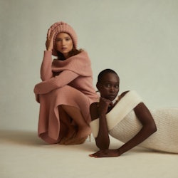 Two models wearing off the shoulder knitwear