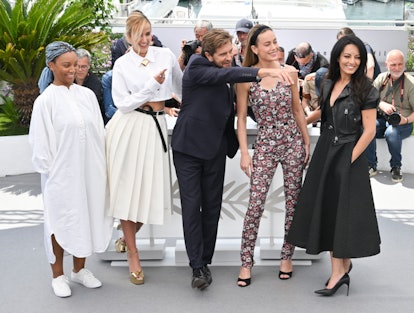 Rungano Nyoni, Julia Ducournau, Ruben Ostlund, Brie Larson and Maryam Touzani at the 76th Cannes Fil...