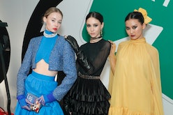 Models pose during the alice + olivia by Stacey Bendet Fall 2023 Presentation at Highline Stages on ...