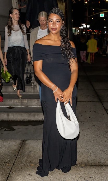 Hannah Bronfman is seen arriving to the Khaite fashion show during New York Fashion Week at the Park...
