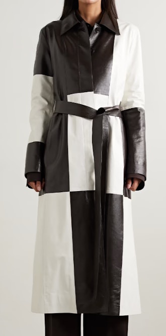 Traviesa belted color-block leather trench coat