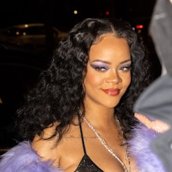  Rihanna is seen during the Milan Fashion Week Fall/Winter 2022/2023 on February 25, 2022 in Milan, ...