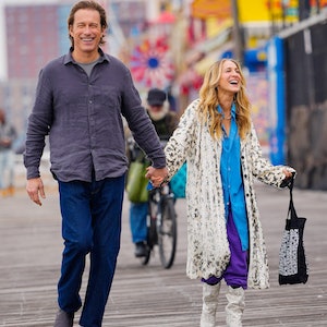 John Corbett and Sarah Jessica Parker film a scene for And Just Like That