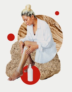 A woman putting cream on keratosis pilaris spots on legs