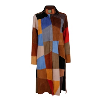 Suede Leather Multicolour Patchwork Coat & Dress