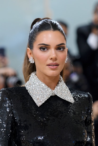 Kendall Jenner at Met Gala 2023 with middle part ponytail