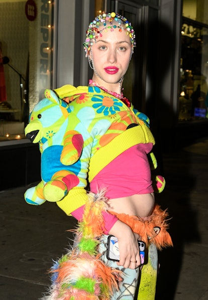 Clara Perlmutter is seen wearing a Moschino outfit outside the Collina Strada show during New York F...