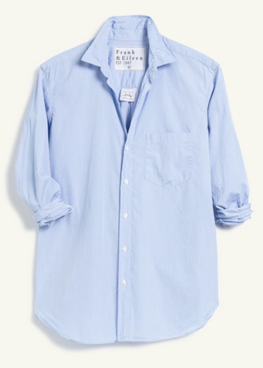 blue button-up shirt