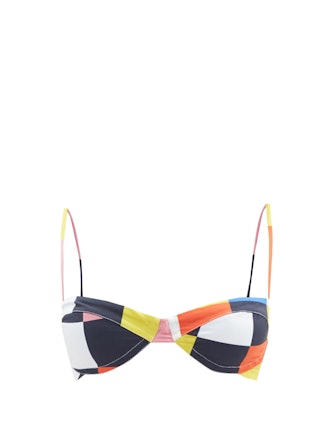 Carlota Check-Print Jersey Bikini Top