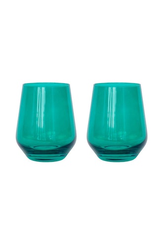 Colored Stemless Wine Glasses in Forest Green - Set of 2: image 1