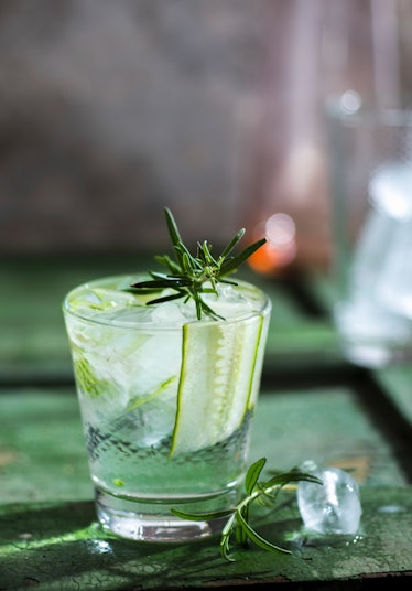 A Gin & Tonic with cucumber and rosemary
