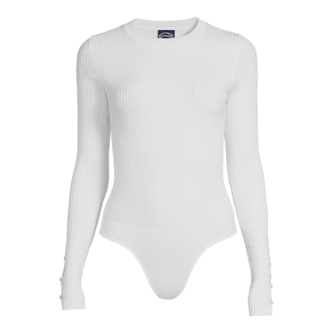 Ribbed Knit Sweater Bodysuit with Long Sleeves